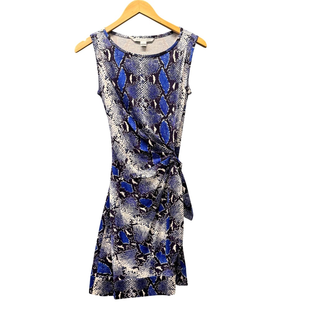 Diane von Furstenberg Dress Womens 4 New Della Blue Reptile Print Silk Faux Wrap